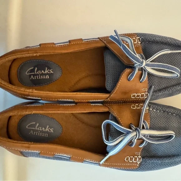 Clarks Blue and Tan Boat Shoe Loafers - Picture 3 of 5